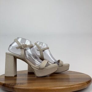 Womens L'Agence Odila Ivory Ecru Linen Platform Strappy Heeled Sandals Size 42